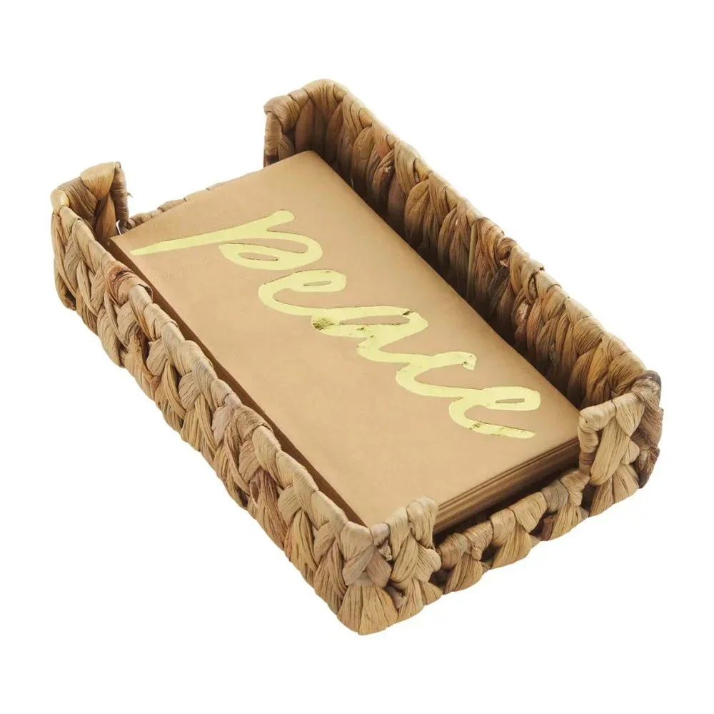 Mud Pie Peace Gold Guest Towel Basket Set/New In Package